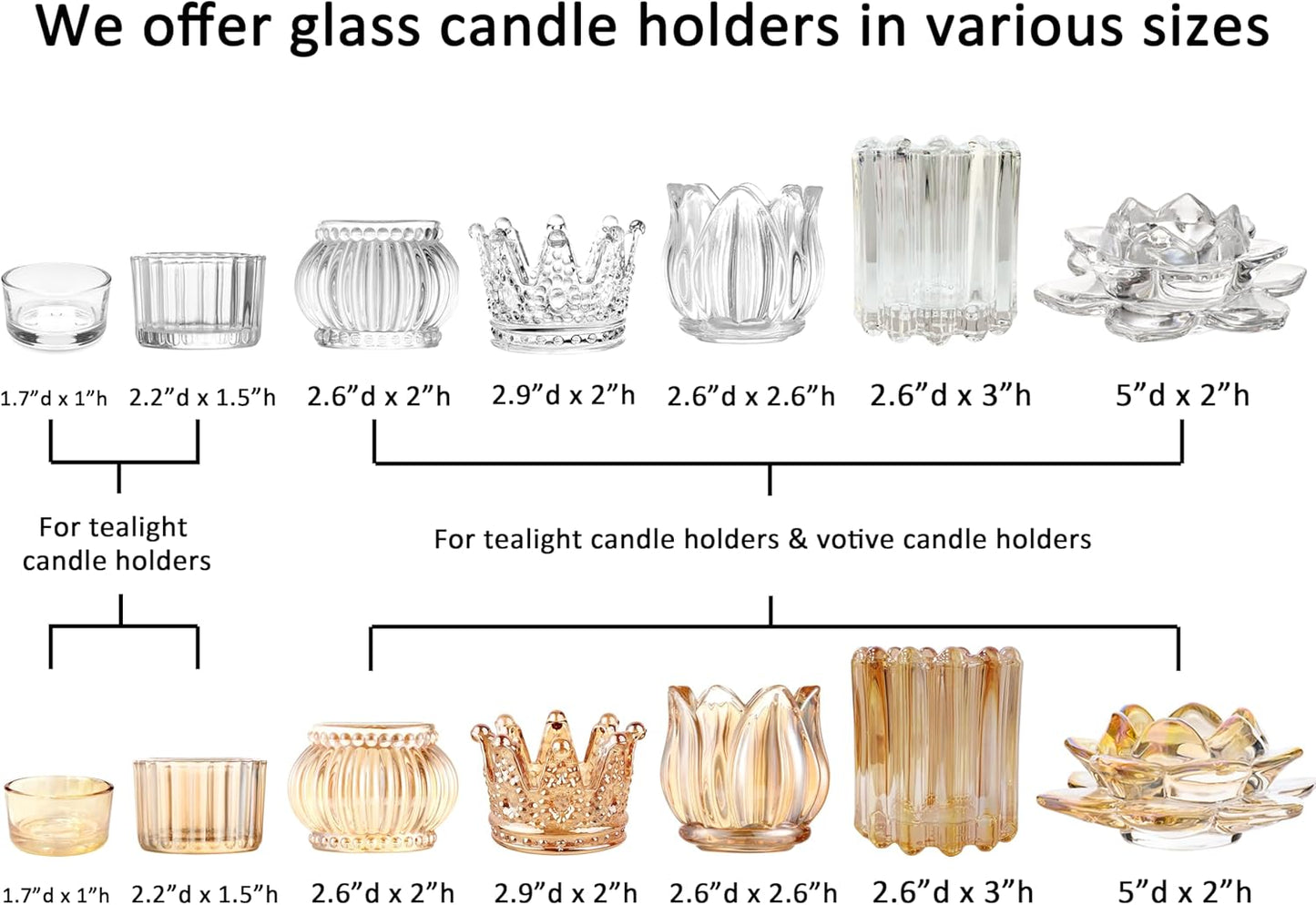 GOLDEAL 12Pcs Clear Glass Votive Candle Holders Tealight Holders Decorative, Tea Candle Holders Bulk,Candlestick for Wedding, Party,Dinner, Home Table Decor.