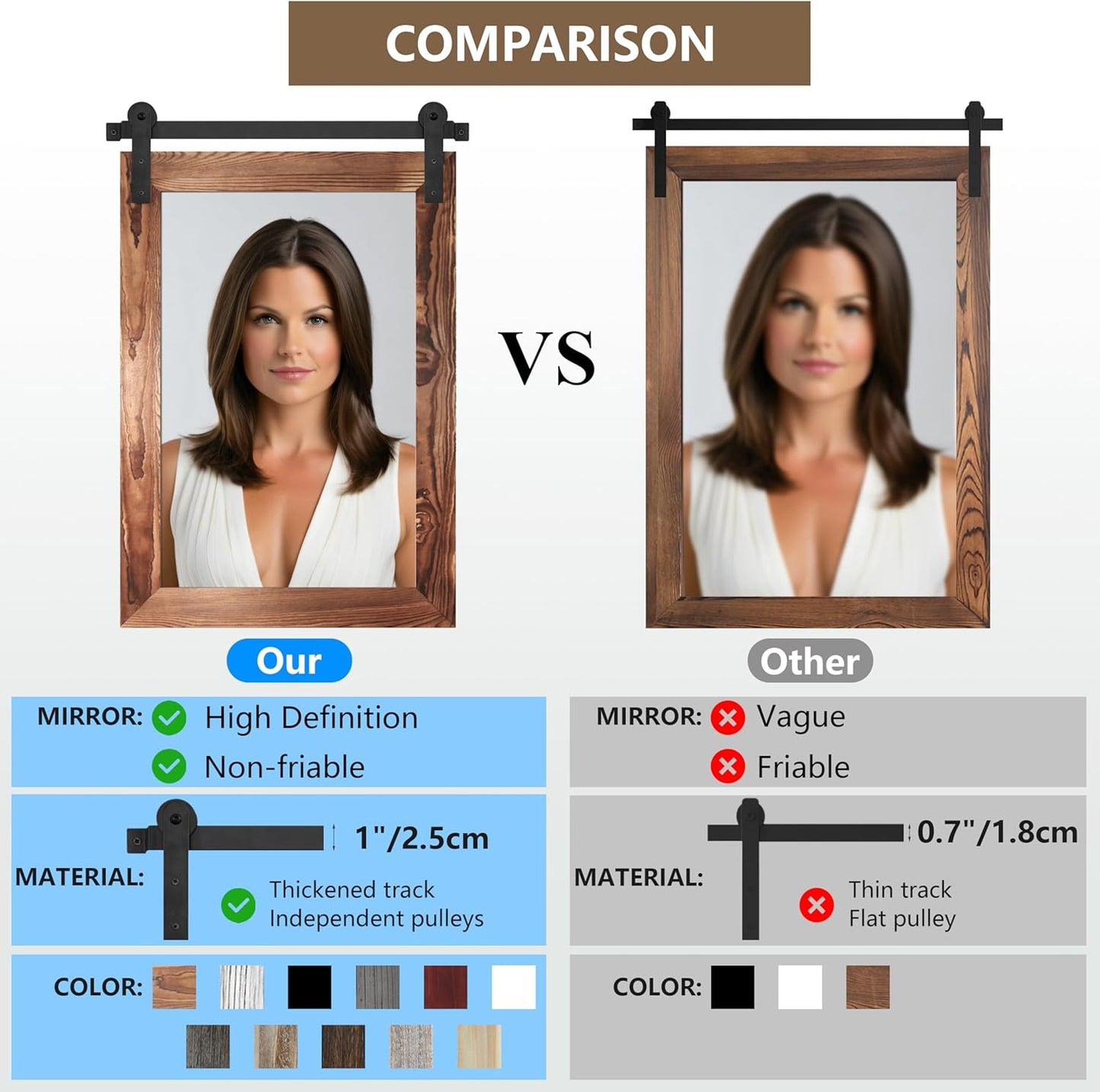 COGOOD Farmhouse Barn Door Mirror - 21 x 30 Rustic Wood Framed Wall Mirror for Bathroom, Living Room, Entryway Wall Decor (Brown)