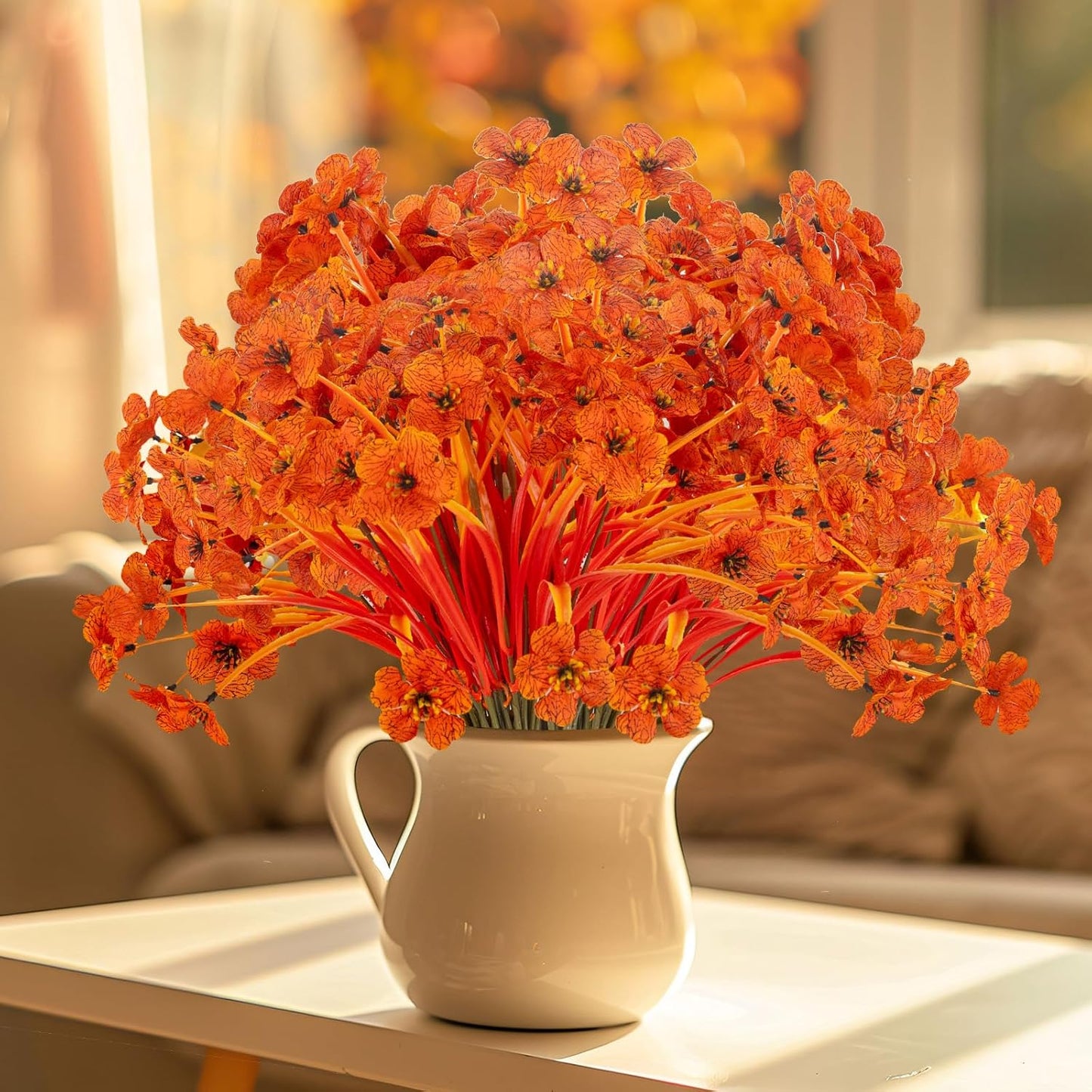 20 Bundles Artificial Fall Flowers No Fade Faux Autumn Plants Fake Flowers No Fade Faux Plastic Plants Thanksgiving Harvest Decoration (Fall Red)