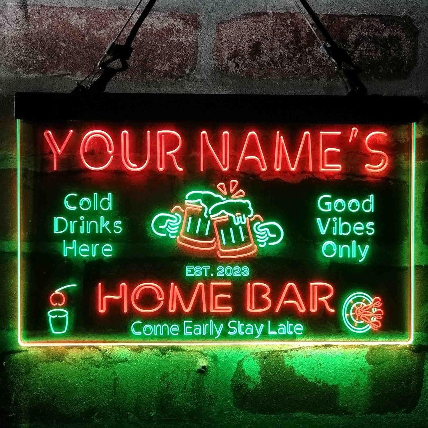 ADVPRO Personalized Your Name Custom Home Bar Beer Established Year Dual Color LED Neon Sign Green & Red 16 x 12 Inches st6s43-p1-tm-gr