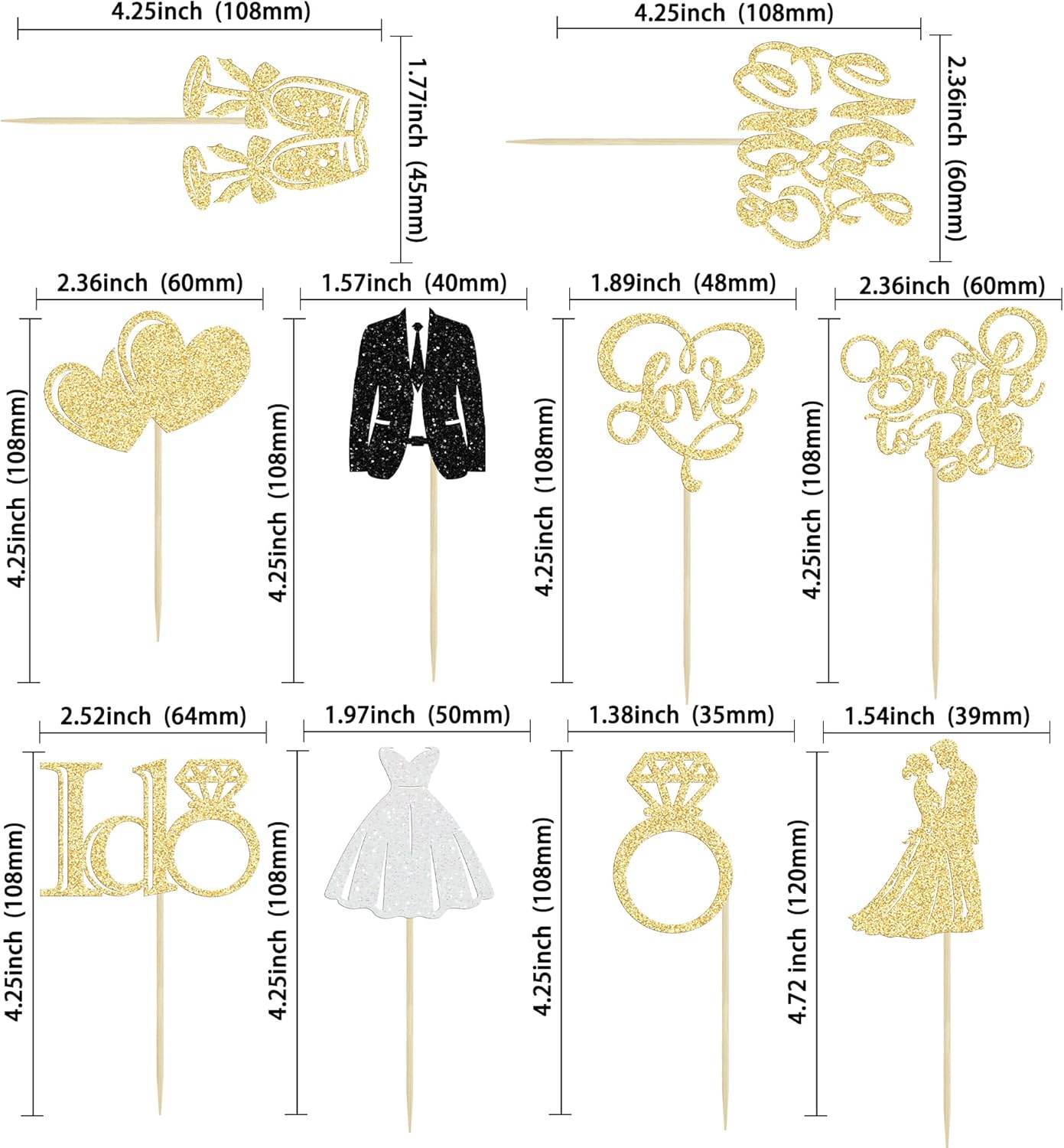 Gyufise 30Pcs Bride to Be Cupcake Toppers Glitter Diamond Ring I Do Love Cupcake Picks Miss to Mrs Bridal Shower Wedding Engagement Bachelorette Cake Decoration Gold