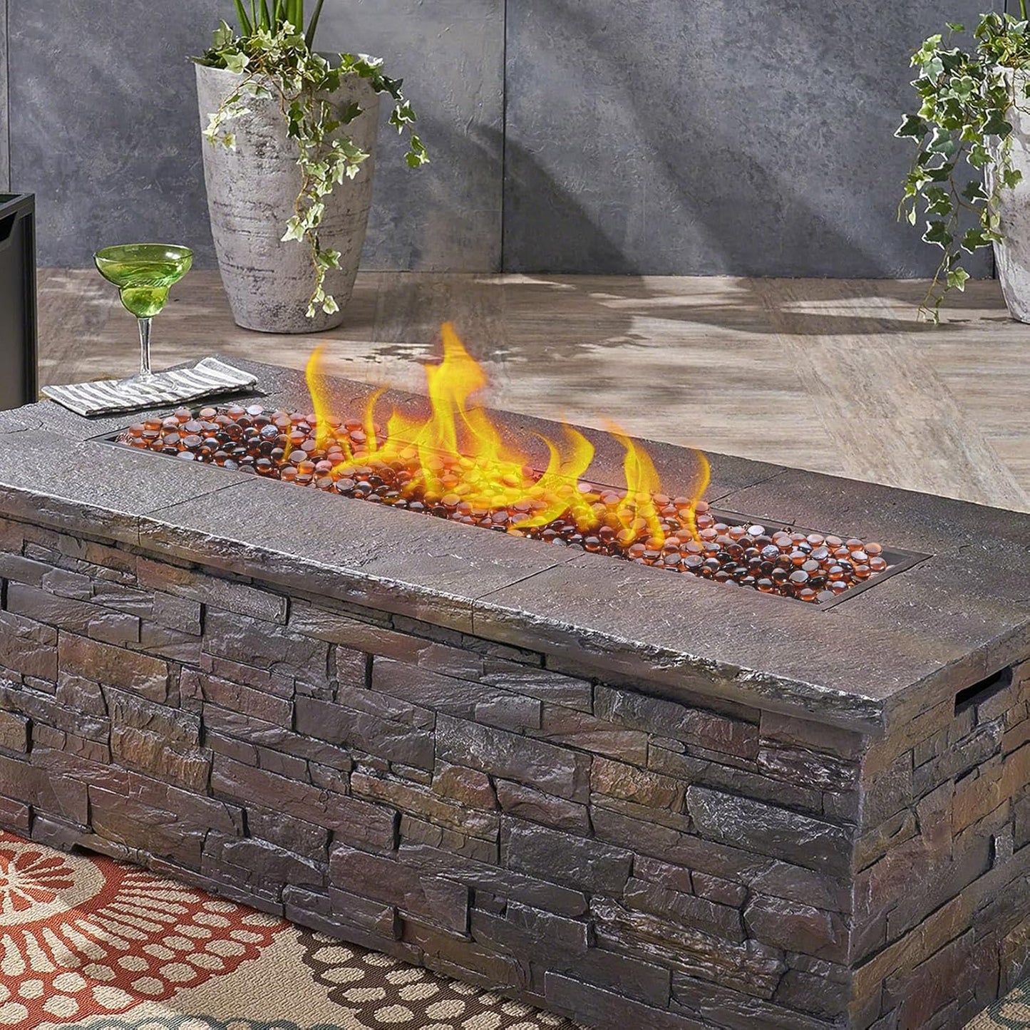 20 Pounds Firepit Glass, 3/4 Inch Glass Beads, Rocks for Fire Pit Table, Fireplace and Fire Bowl, Round FirePit Beads, Amber