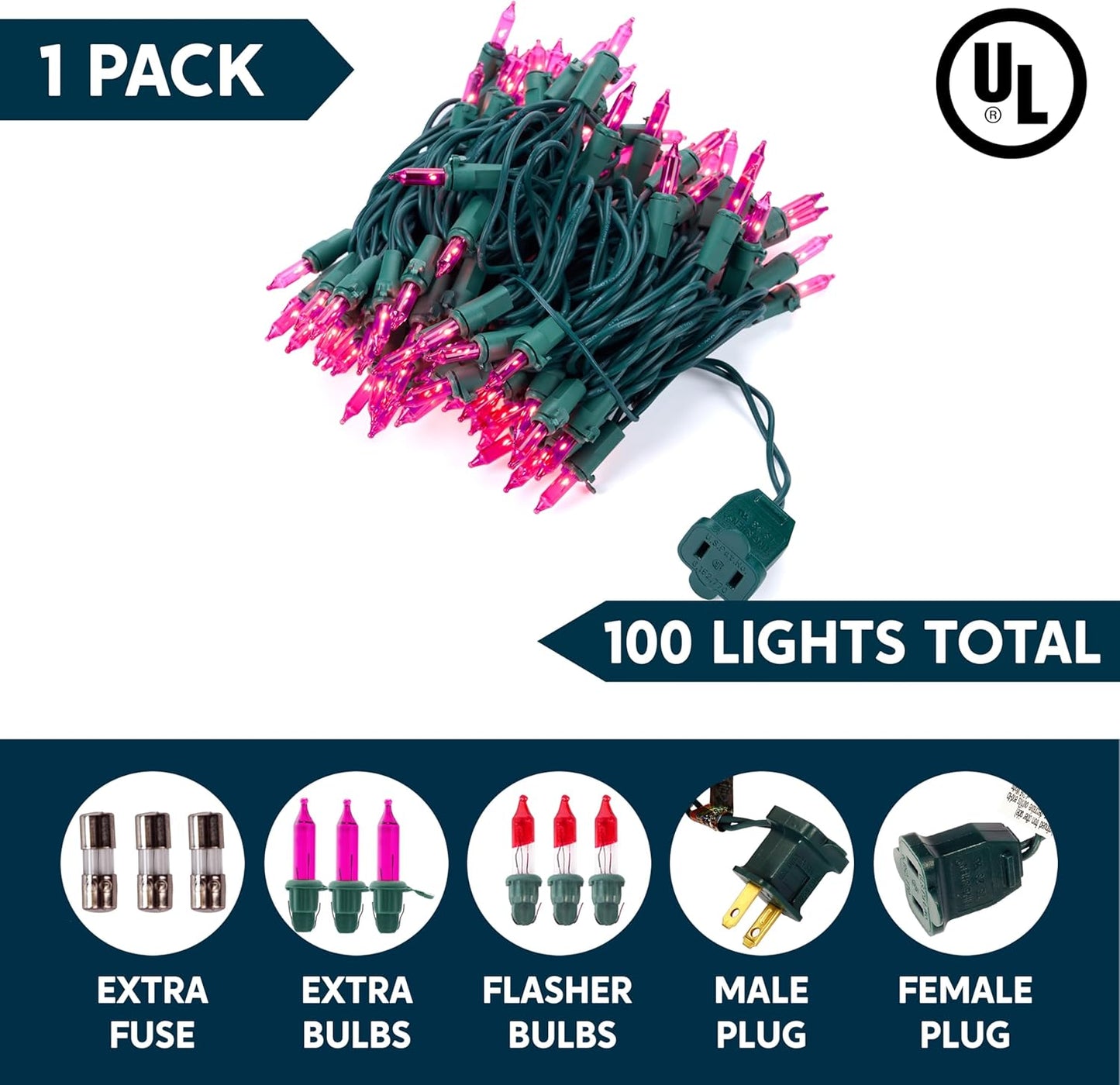 Joiedomi Pink Christmas String Lights,100 Count 21.4FT Fairy Tree Lights Plug in for Indoor Outdoor Xmas Valentines Decor Patio Holiday Theme Party Yard House,Green Wire