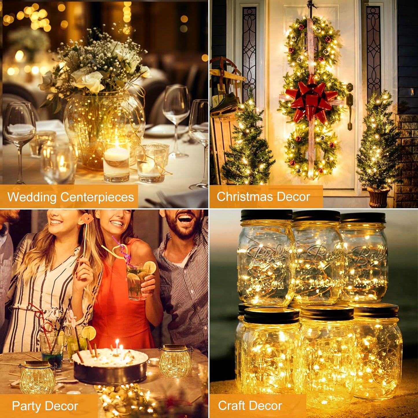 btfarm 100 Pack Fairy Lights Battery Operated [3 Modes], 7ft 20 Led Twinkle Lights String Lights Waterproof Bulk Small Mini Silver Wire for Christmas Mason Jars Wedding Table Centerpiece, Warm White