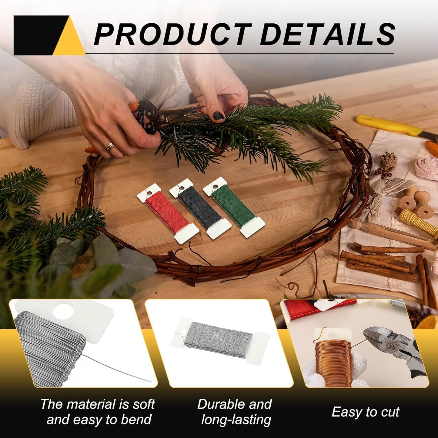 MECCANIXITY 190 Yards/575 Feet 27 Gauge Metal Floral Wire Silver Tone Flexible Paddle Thin Floral Wires for Craft, Christmas Wreath, Flower Arrangement, Wedding, Total 5 Roll