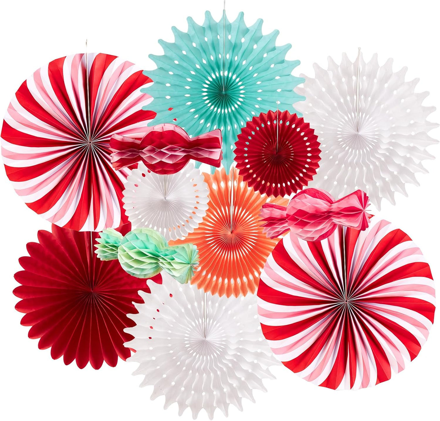 Christmas Hanging Paper Fans Decoration Christmas Peppermint Candy Hanging Ornaments Party Ceiling Hangings Deco Candy Tissue Paper Fans Backdrops Party Supply