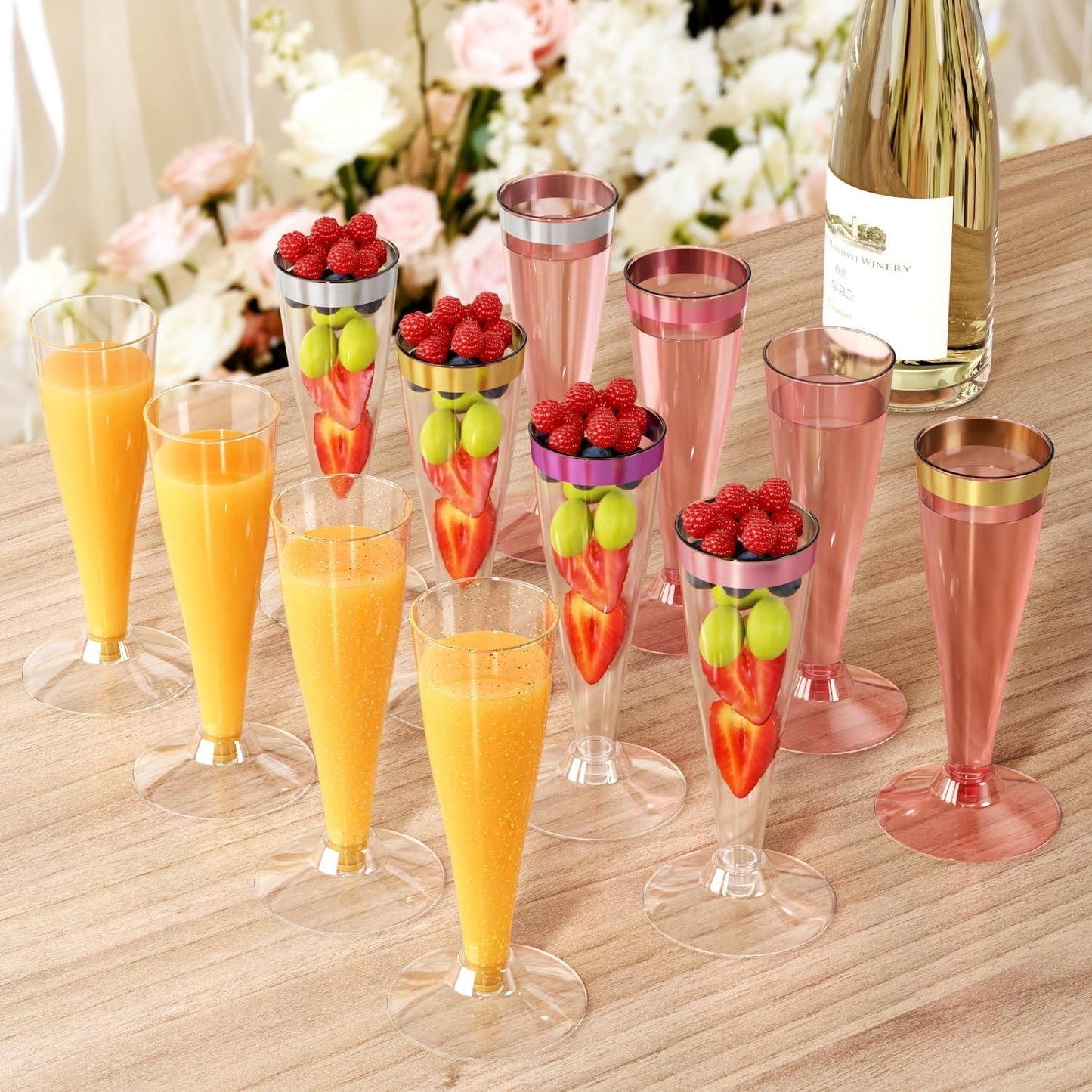 40 Pack Pink Champagne Flutes Plastic Wine Glasses Disposable, 4.5 Oz Clear Mimosa Glasses for 2025 Engagement Wedding Birthday New Years Eve Xmas Party Supplies, Bulk Toasting Cocktail Cups