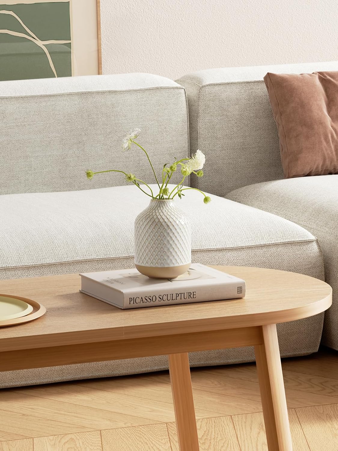 Small Boho Vase for Decor,Rustic Farmhouse Vase for Pampas Grass,Eucalyptus Set and Tiny Stem Flowers,Ceramic Vintage for Centerpieces, 5.3 Inch -Rhombus, Embossment