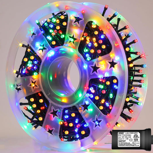 YEGUO Christmas Lights, 165ft 500 LED String Light Multicolor, Green Wire Plug in for Indoor Outdoor