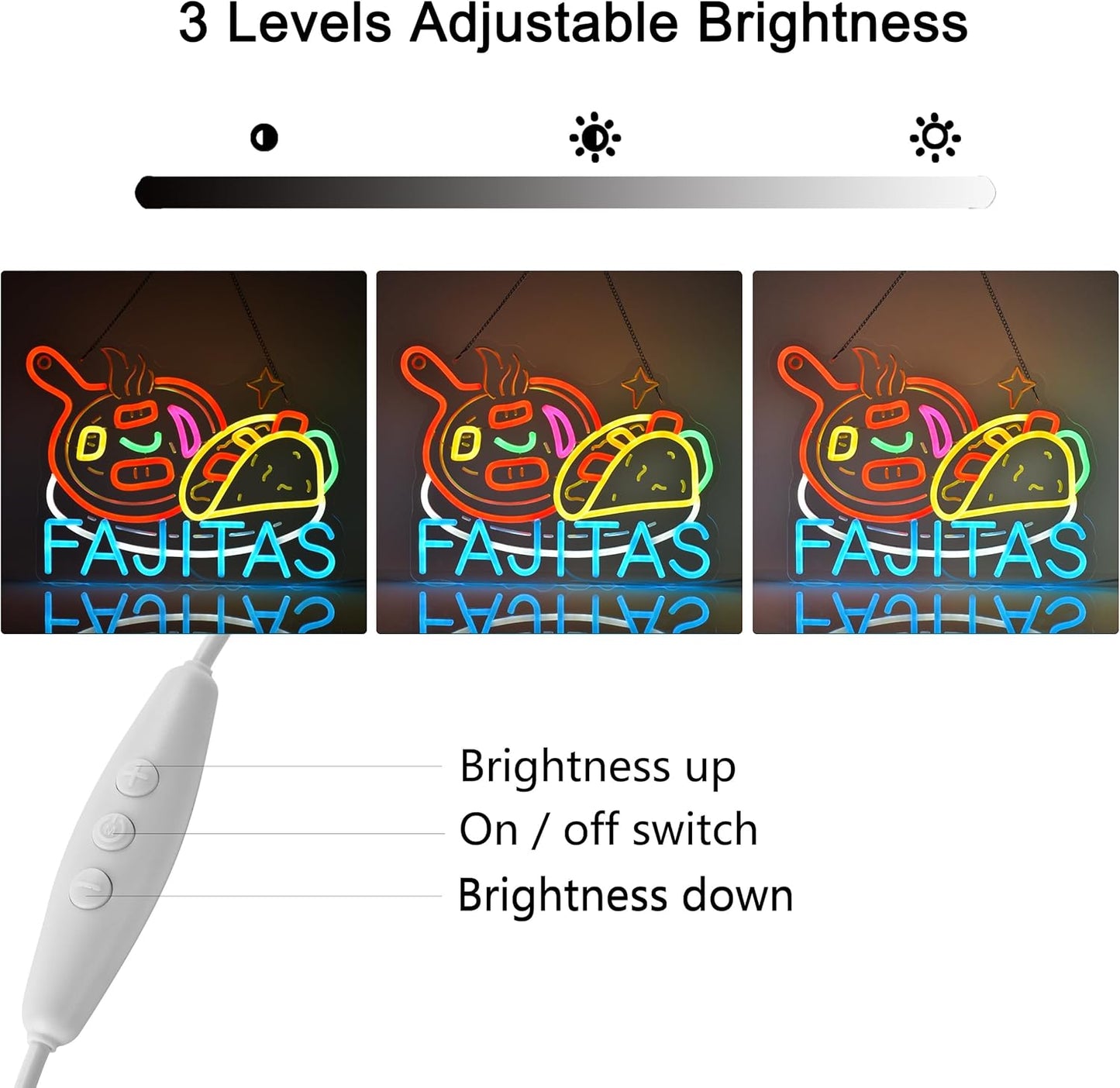 CNBEYOUNG Fajitas Neon Sign, Neon Lights Hanging Wall Art Decoration for Mexican Restaurant Shop Bar Lounge Cafe Kitchen Party Home Decor, USB Powered Ultra Bright Dimmable,15.75x 11.8inches