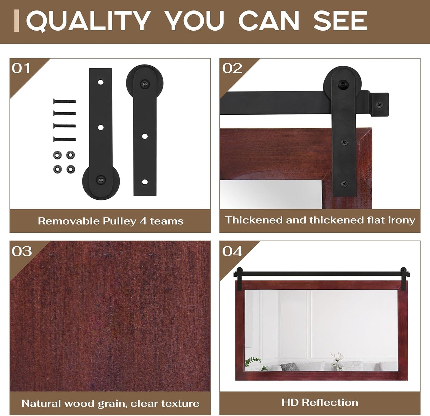 COGOOD Farmhouse Bathroom Mirror - 49 x 30 Large Rectangle Barn Door Mirror for Vanity, Bedroom, Living Room Wall Decor (Espresso)