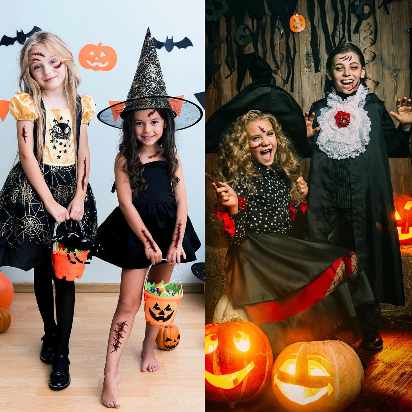 JCFIRE 12 Sheets Halloween Makeup Kit, Fake Scars Halloween Temporary Tattoos for Kids Adults, Zombie Costume for Kids Women, Tattoos Stickers Party Decorations Supplies Accessories