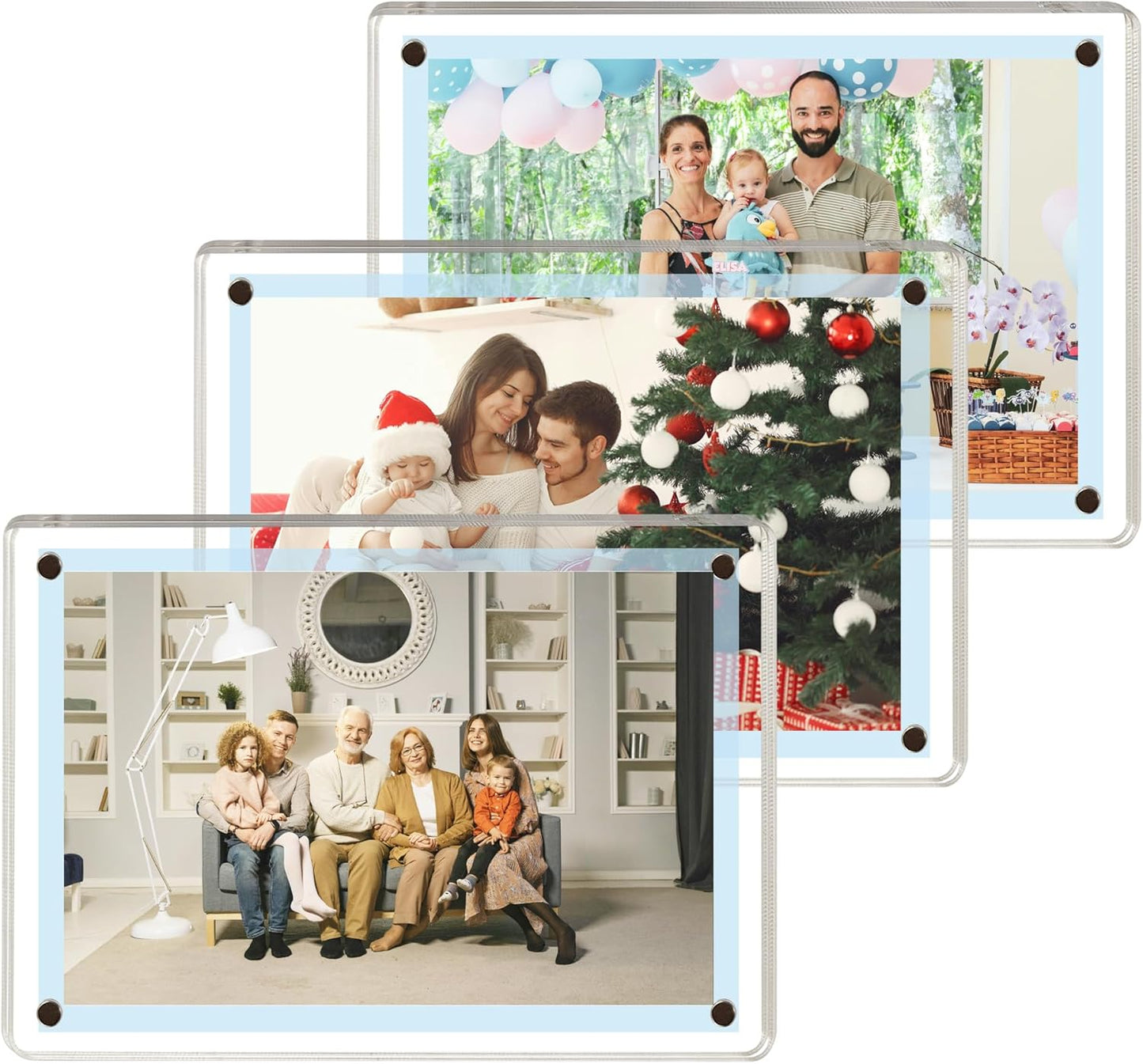 3 Pack acrylic fridge magnetic frame 5X7 Inch refrigerator photo magnet frames clear picture frames magnetic photos Display frame Double-Sided acrylic magnet frames(3pcs clear, 5x7 inch)