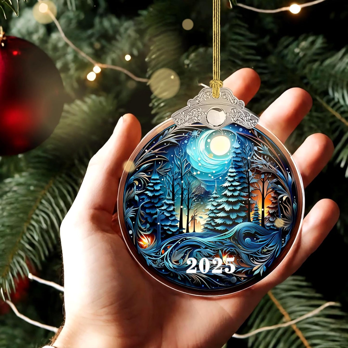 Christmas Ornaments, Tree 4 Inch Acrylic Ornament Art, Holiday Decoration, Car Interiors Decor, Tree Ornaments, 2025 Christmas Ornament (Noel in The Forest)