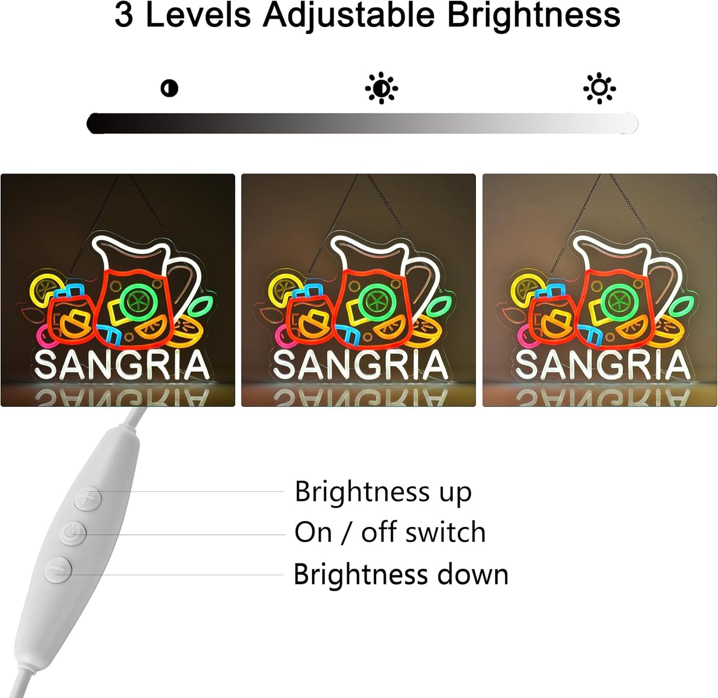 CNBEYOUNG Sangria Neon Sign, Neon Lights Hanging Wall Art Decoration for Restaurants Shop Bar Kitchen Garden Party Home Decor, USB - Driven, Super Bright & Adjustable,14.57x 11.26inches