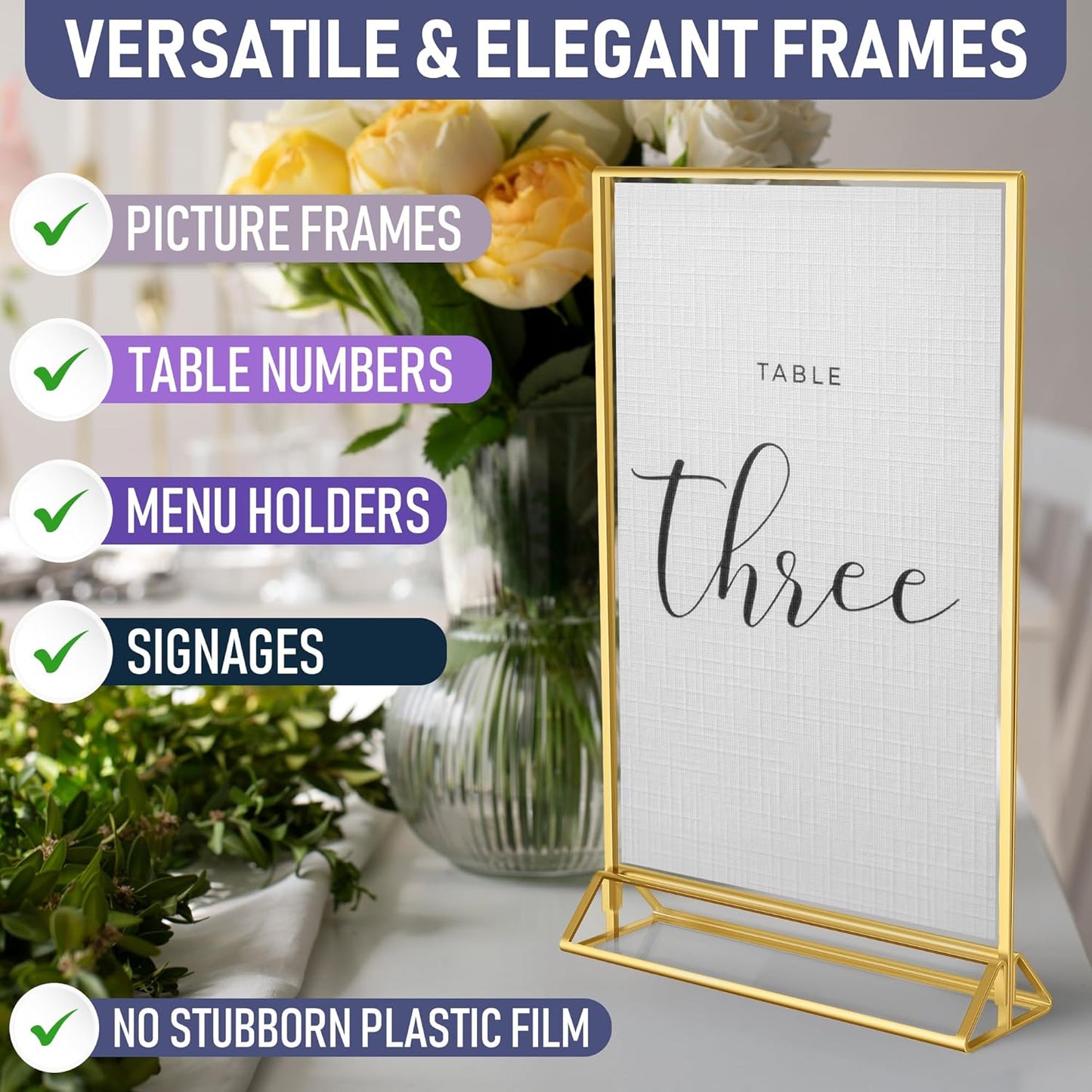 Dasher Products Gold Picture Frames Double-Sided, 6-Pack 4x6 Acrylic Table Number Holders, Clear Easel Stands for Signs, Gold Frames for Wedding Table Numbers, Menu Holders, and Photo Displays for Events and Décor