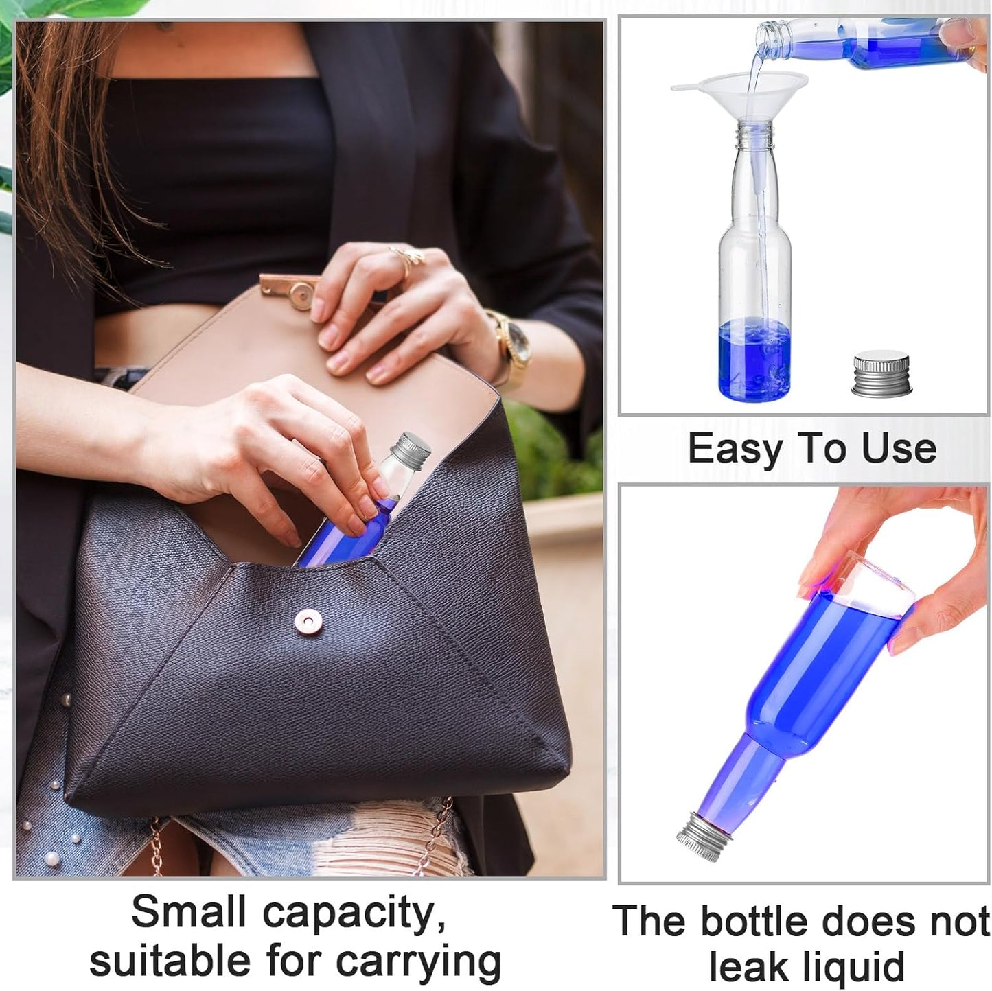 120 Pcs Mini Liquor Bottles Airtight Shot Miniature Empty Plastic Alcohol Spirit Shot Bottles with Funnels for Party Favors, Weddings(3.3 oz,Silver)