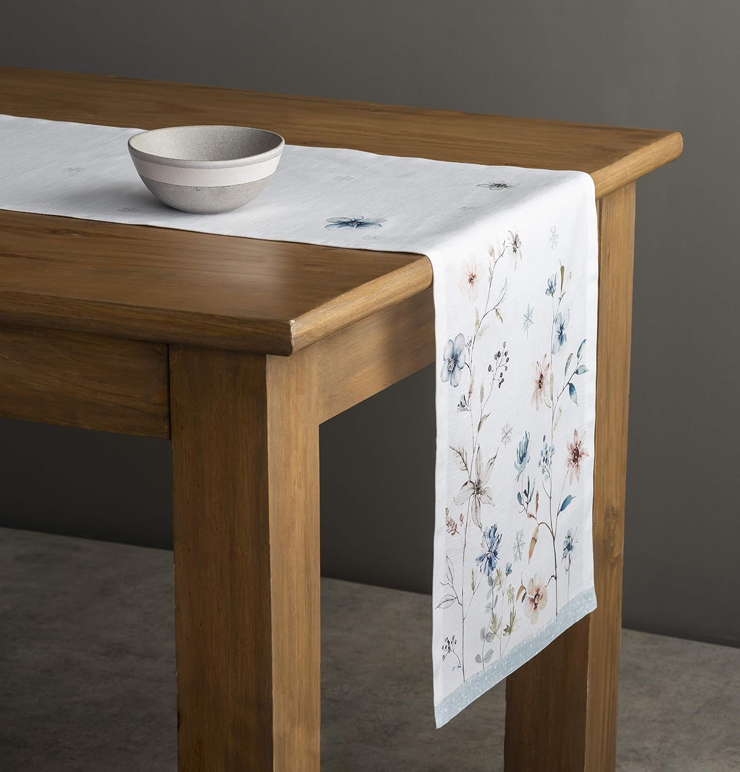 Maison d' Hermine Table Runner 100% Cotton Single Layer Table Runners 90 inches Long for Thanksgiving Christmas Decorations Home Kitchen Dining Party Wedding (Ice Florals, 14.5" x 90")