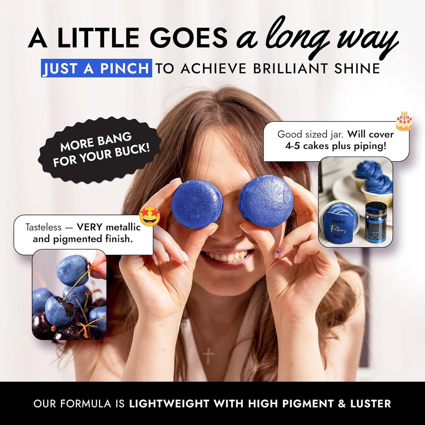 MONÉGASQUE Blue Edible Glitter for Drinks 7g – Edible Glitter for Cakes - Blue Luster Dust for Drinks, Cocktail, Cake, & Strawberries - Halloween Drink, Food, & Cake Decorations Spray Sparkles