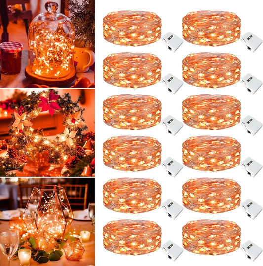 12 Pack Fairy Lights Battery Operated - 7ft 20 Led Twinkle Lights 3 Modes, Bulk Mini String Lights Waterproof for Mason Jars Vases DIY Party Wedding Decoration Christmas -Orange