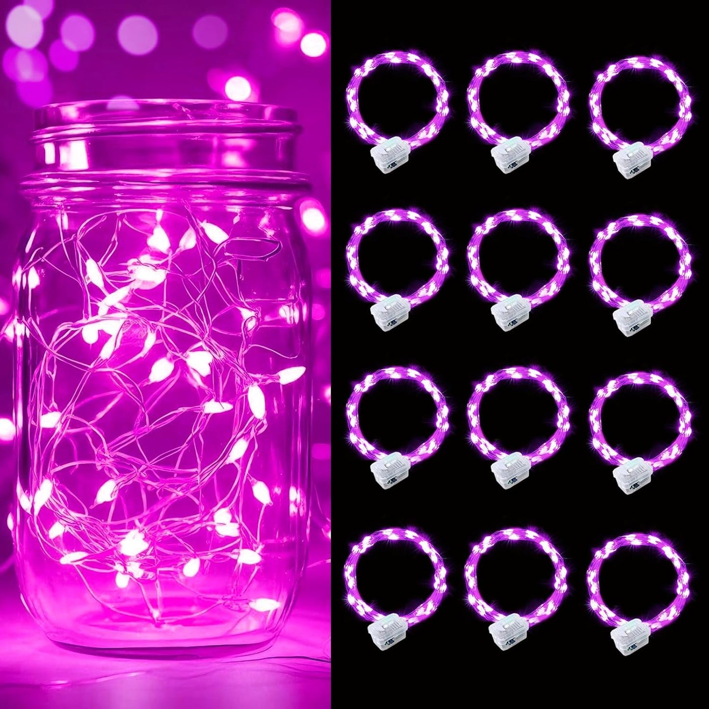 pozzolanas 12 Pack Pink Battery Operated String Lights - 7ft Waterproof Fairy Lights with 20 LEDs for Home, Mason Jar, Party, Wedding, Halloween, Christmas Decorations