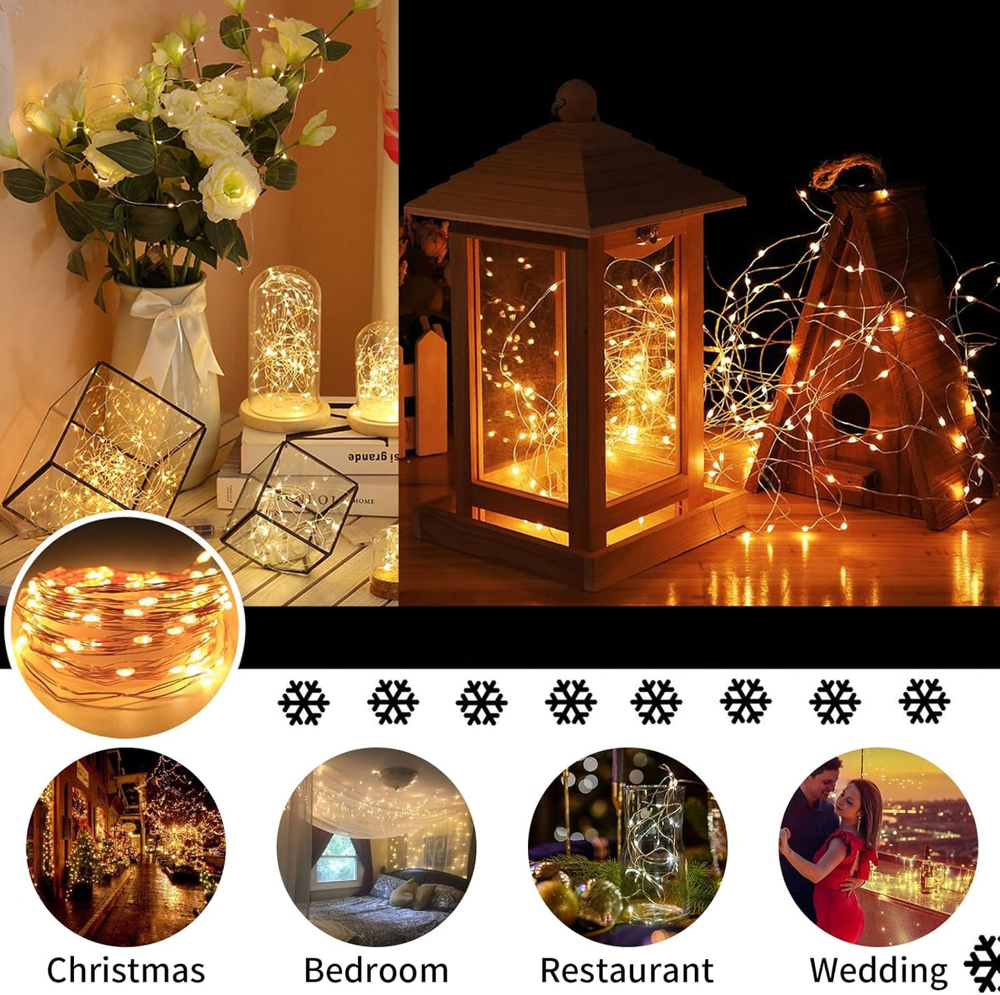 Aogist Led Fairy Lights 3 Modes Battery Operated String Lights Waterproof Silver Wire 7 Feet Firefly Starry Moon Mason Jar Lights for DIY Wedding Party Christmas (Warm White, 8 Pack)