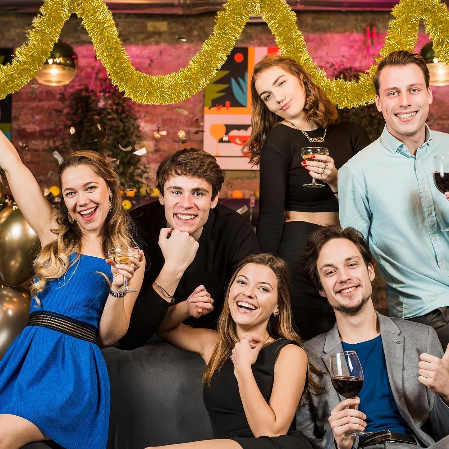 25 Feet Gold Christmas Tinsel Garland, Metallic Foil Twist Banner Wall Hanging Tinsel Streamers Backdrop for Parade Floats, Christmas, Mother's Day, Birthday Party Decorations(4in x 25ft)