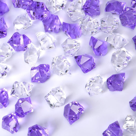 Acrylic Crushed Ice Rocks, Babenest 150 PCS Fake Crystals Plastic Ice Cubes Diamonds Gems for Vase Fillers, Home Decoration, Table Scatter, Event, Wedding, Arts & Crafts (Purple/Clear)