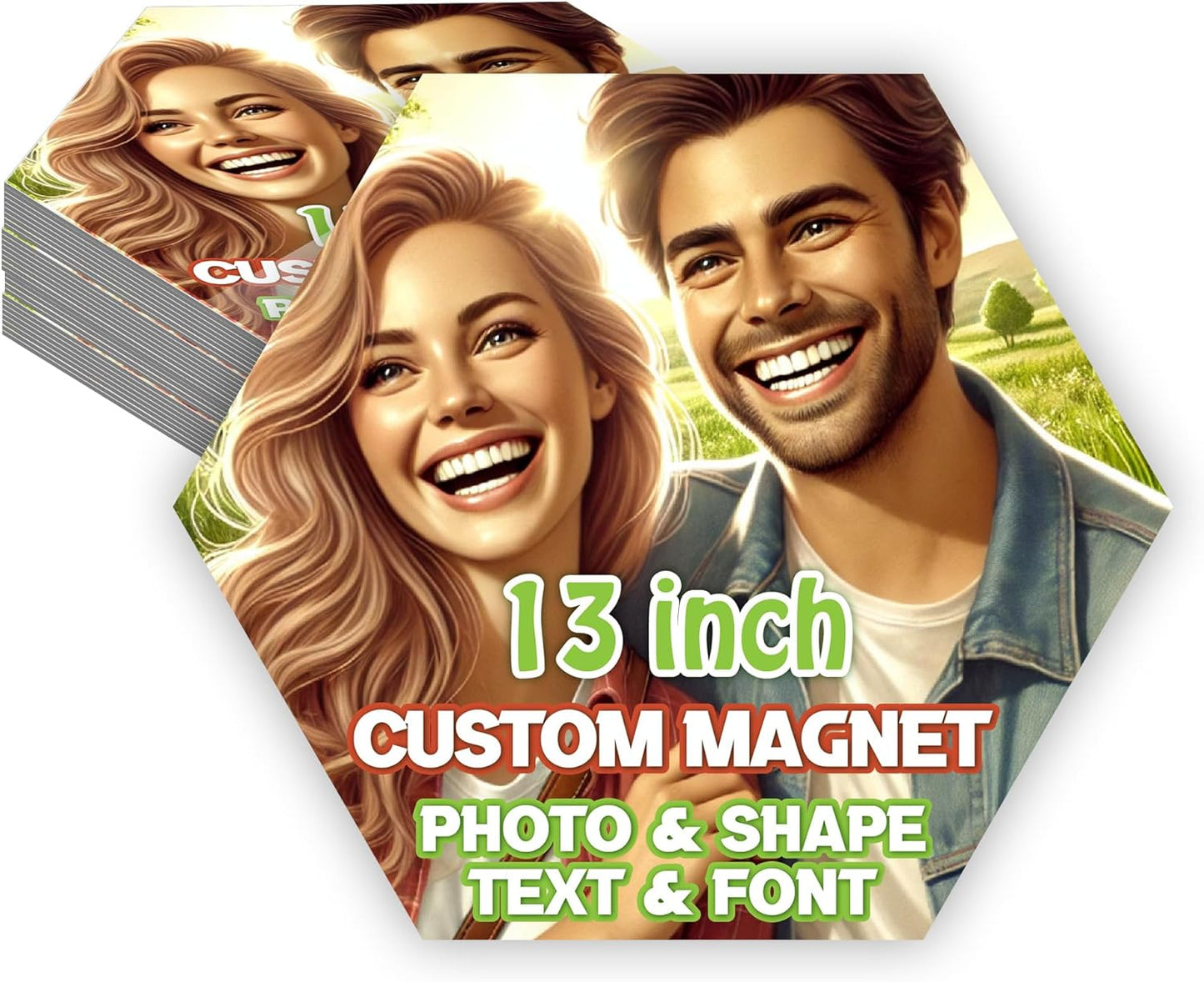 KETABAO – 13" Create Your Own Custom Refrigerator and Car Hexagon Photo Magnets - Personalized Decorative Magnetic Frames