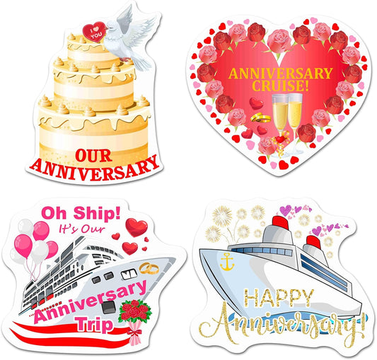 Hoteam 4 Pcs Anniversary Cruise Door Decorations Magnetic Large Happy Anniversary Cruise Ship Door Magnets Funny Waterproof Nautical Magnets for Carnival Cabin Stateroom Fridge Car