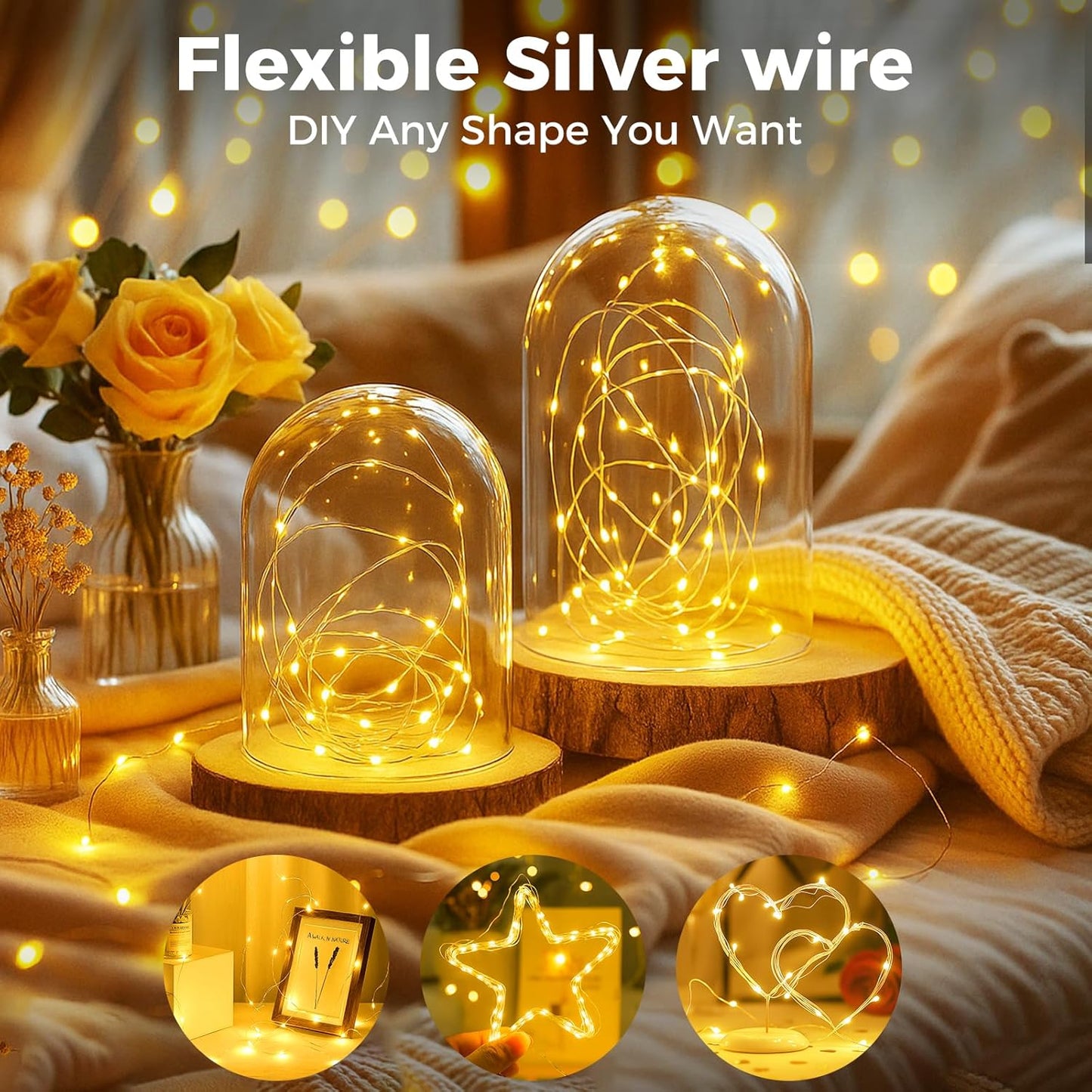24 Pack Fairy Lights with Timer Battery Operated, 3 Modes 7ft Mini Waterproof Twinkle Lights, 20 LED Bulk String Light for Mason Jar Christmas Decoration Wedding Table Centerpieces,Warm White