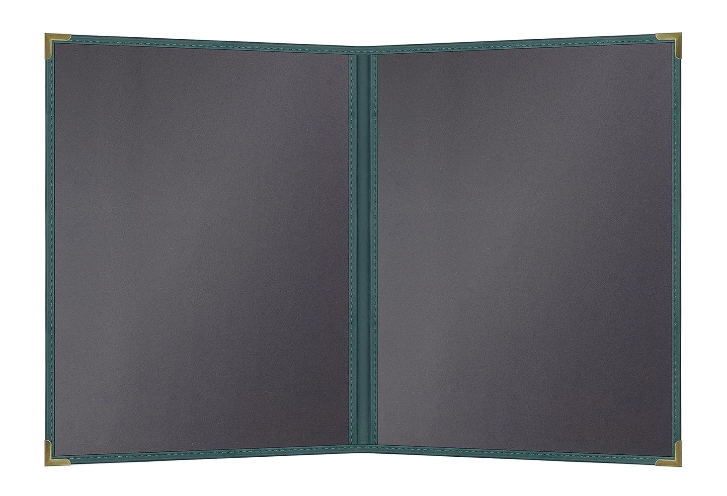 Goodsmart Pajco Style Restaurant Menu Covers – Pack of 10, Side-Loading Menu Holders, Single Stitched Edge, Clear Vinyl Menu Sleeves, Leatherette Trim, Gold Corners, Green, 2 View (8.5" x 11")
