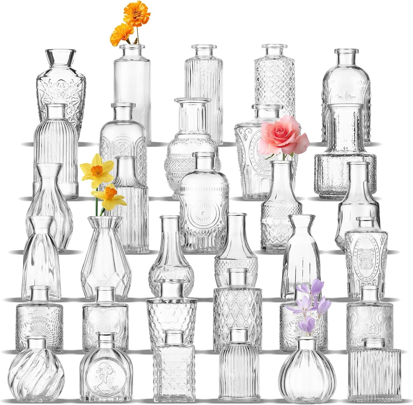 Set of 33 Bud Vases for Flowers, Small Glass Vases for Flowers,Small Vintage Glass Bottles for Rustic Wedding Centerpieces and Home Table Flower Decor