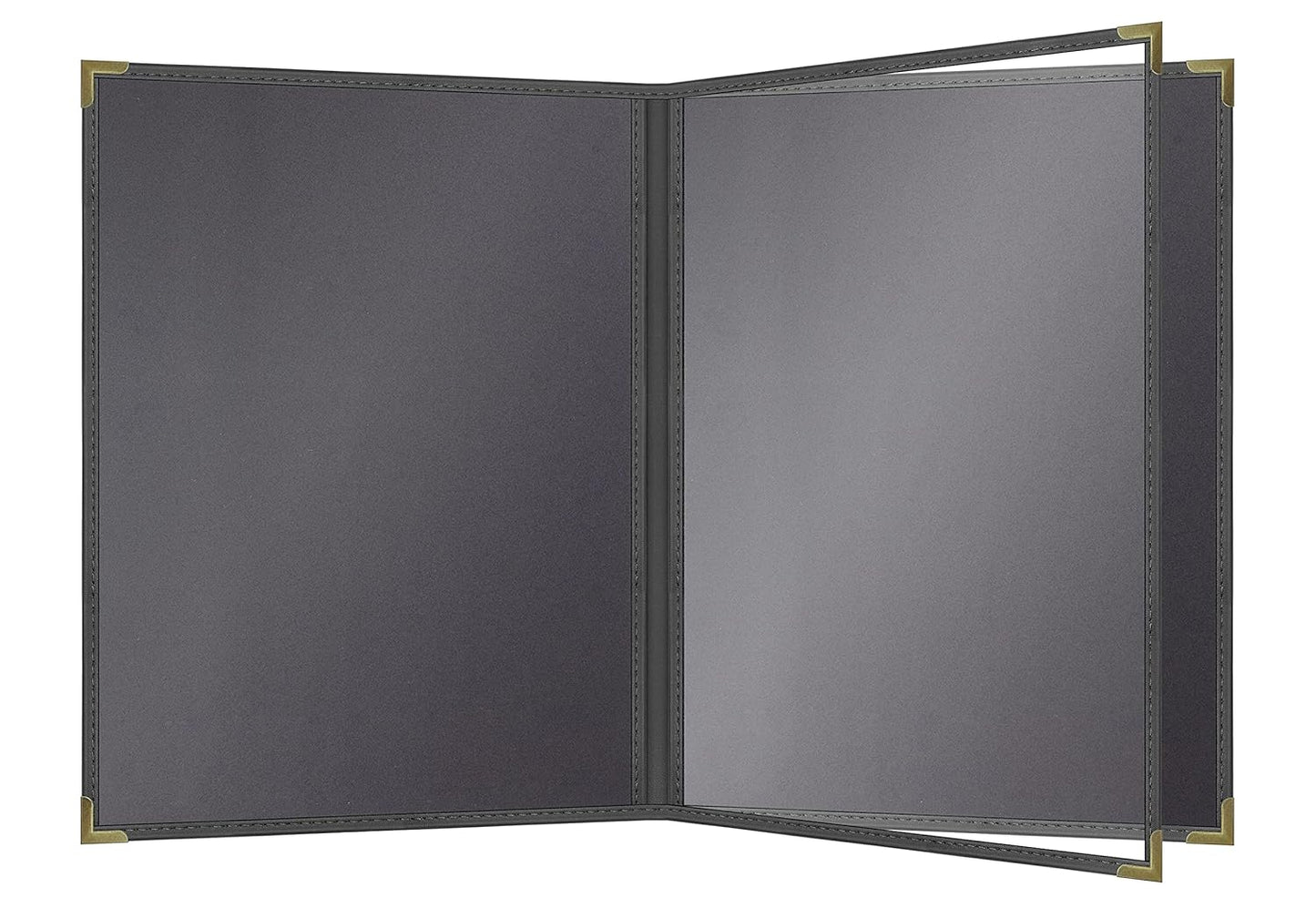 Goodsmart Pajco Style Restaurant Menu Covers – Pack of 10, Side-Loading Booklet Menu Holders, Single Stitched Edge, Clear Vinyl Menu Sleeves, Leatherette Trim, Gold Corners, Black, 4 View (8.5" x 11")