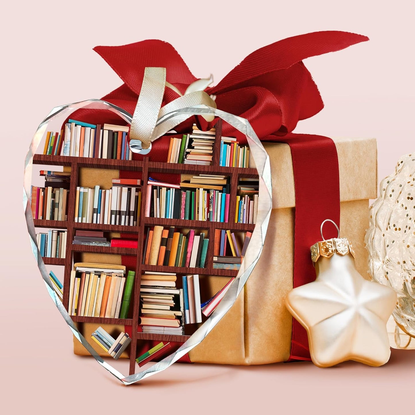 Pawzity Book Lovers Gifts - Gifts for Book Lovers - Books Ornaments for Christmas Tree - Gift for Reading Lover Women - Gift Ideas for Books Lover, Bookworm, Women, Librarian, Nerd - Glass Ornament