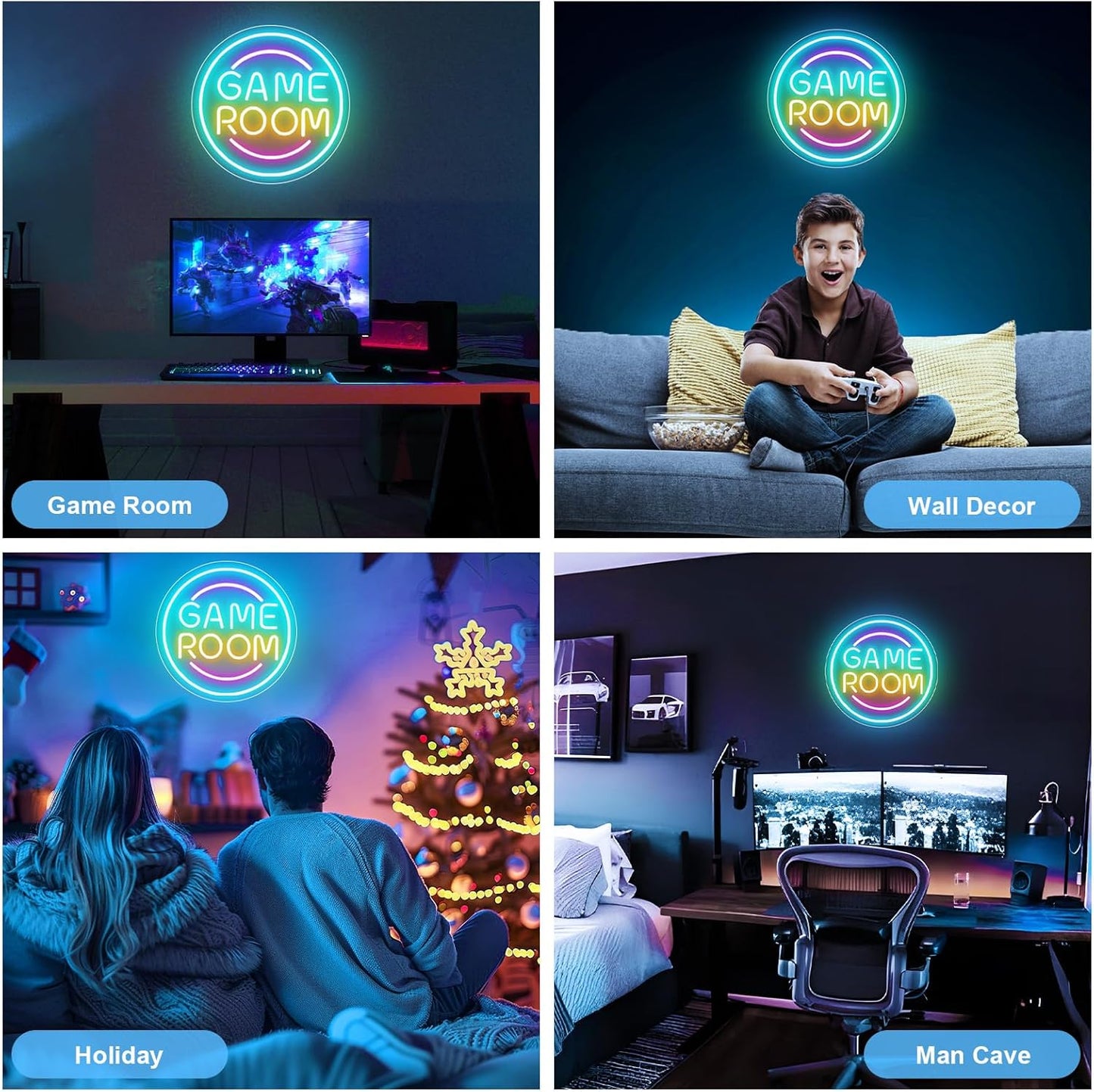Gamer Neon Sign for Gamer Room Decor, Dimmable Gamer Room Neon Signs for Wall Decor, USB Powered Bright LED Neon Gaming Signs for Boys Room, Gamer Gifts for Teenage Boys, Kids(13.3”x13.3”)