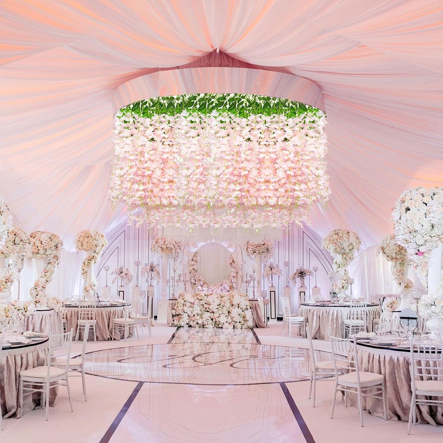 24 Pack Light Pink Wisteria Hanging Flowers, 3.4 Ft Fake Hanging Flowers, Artificial Wisteria Garland Vines for Wedding Room Backdrop Outdoor Patio Garden Decoration