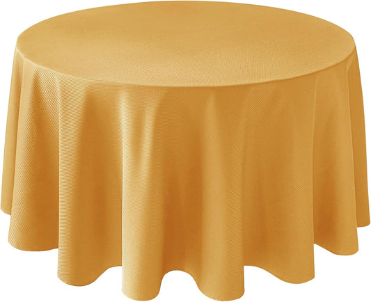 Biscaynebay Fall Tablecloth Textured Fabric Round Tablecloths 90", Fall Gold Thanksgiving Autumn Harvest Water Resistant Fabric Tablecloths for Kitchen, Dining, Wedding, Parties Machine Washable