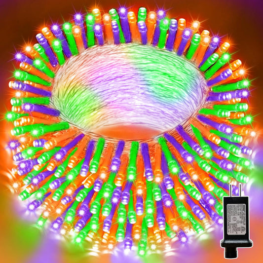 LAMPHOME 66ft Halloween Decorative Mini Lights, 200 LED Transparent Wire Fairy Starry String Lights Plug in, 16 Lighting Modes for Halloween Outdoor Party Decoration (Orange/Purple/Green)