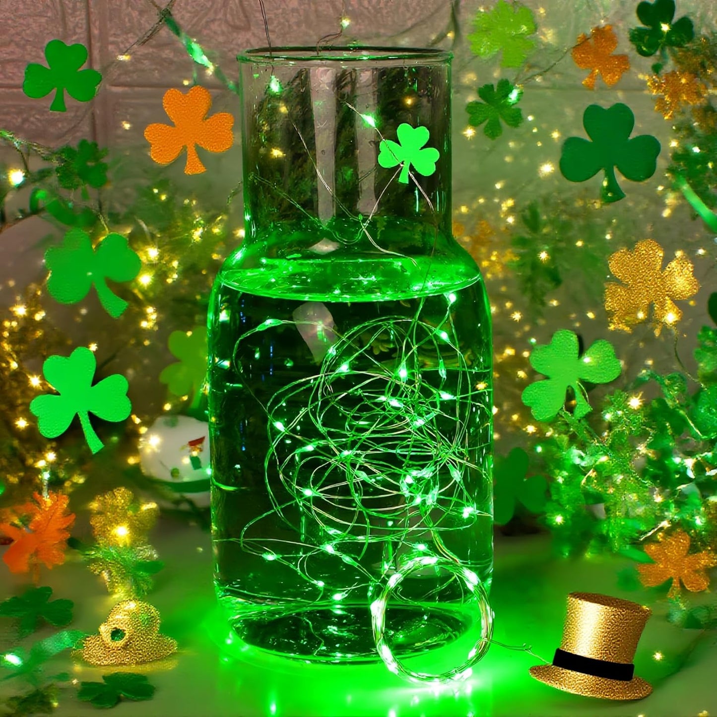 WATERGLIDE 12 Pack Fairy Lights Battery Operated (Included), 7 ft 20 LED Mini String Lights, Waterproof Silver Wire Firefly Starry Light for DIY Christmas St. Patricks Day Mason Jars Decor, Green
