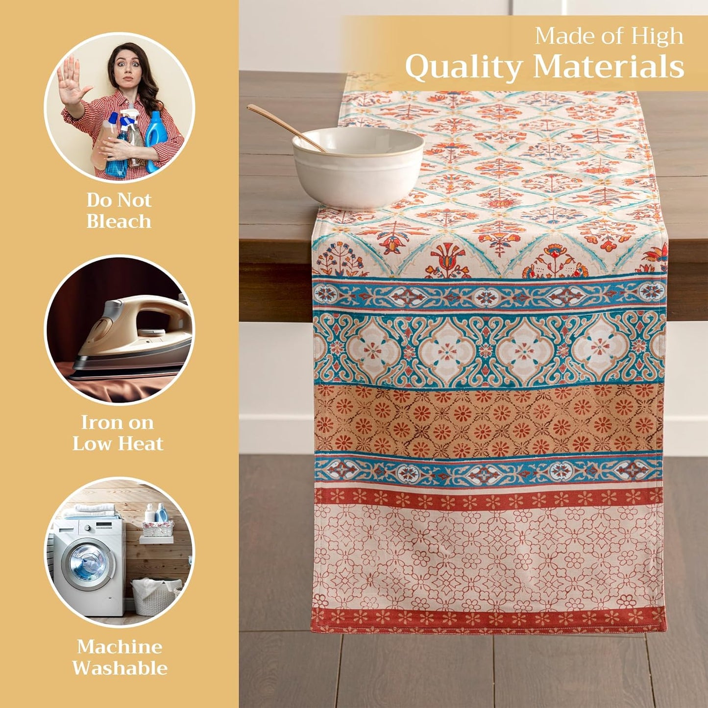 Maison d' Hermine Table Runner 100% Cotton Double Layer Table Runners 108 inches Long for Thanksgiving Christmas Decorations Home Kitchen Dining Party Wedding (Romane, 14.5" x 108")