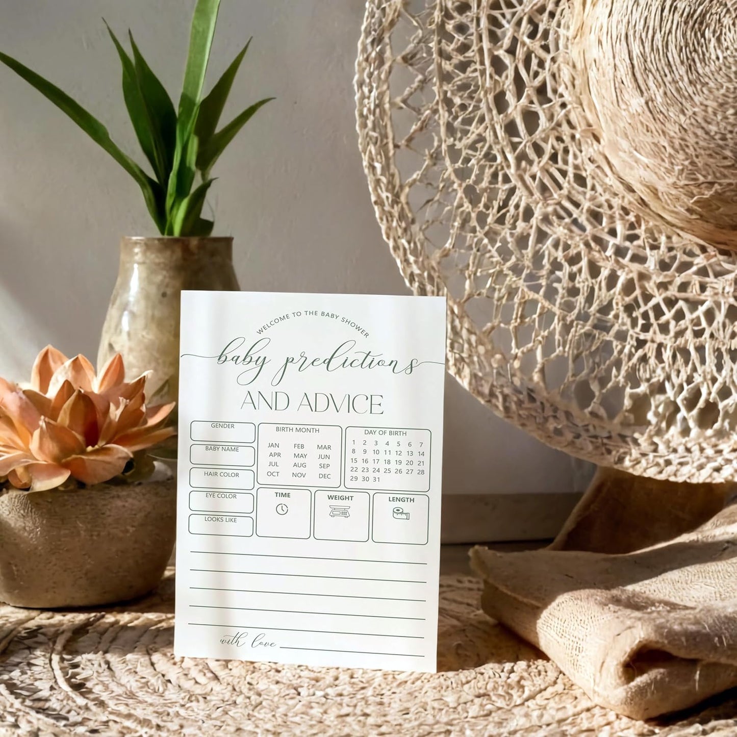 Advice For New Parents Baby Shower, Baby Predictions & Advice Cards For Baby Shower Games Activities, Wishes for Baby, 25 Double-Sided Thick Cards – Minimalist Green A07