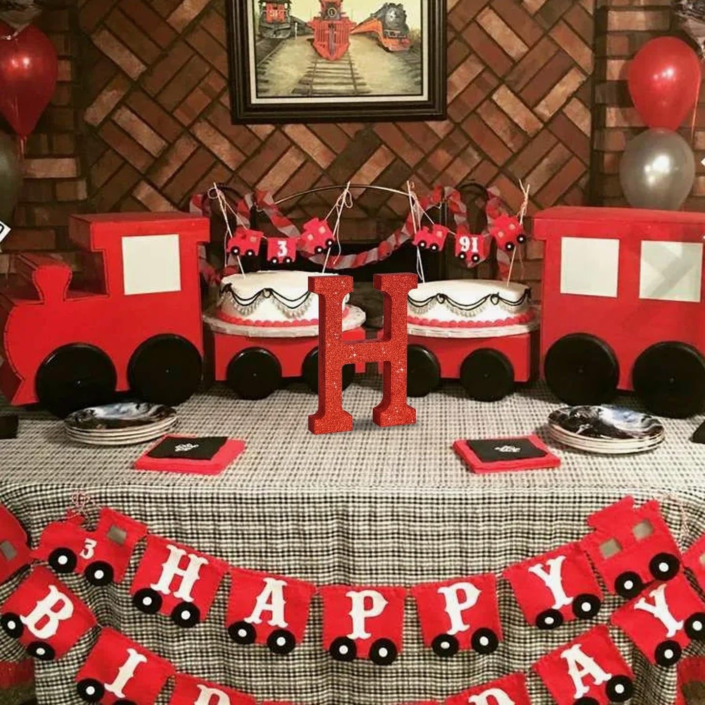 TONIFUL 8 Inch Red Glitter Letter H Table Centerpiece A-Z Red Birthday Party Decorations,Red Alphabet H for Birthday,Chrismas,Graduation,Bridal Shower,Wedding,Anniversary Party Supplies