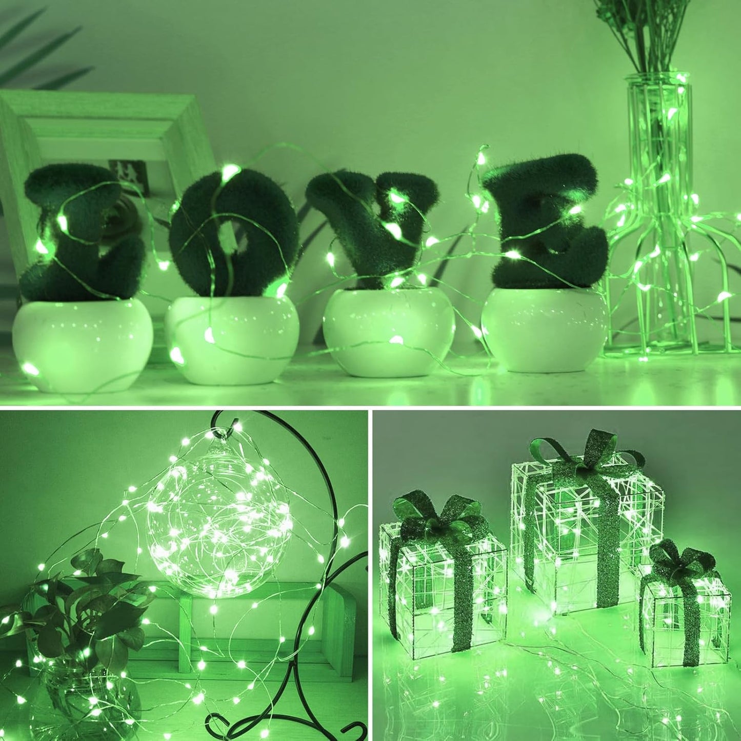 kolpop 30 Pack LED Fairy Lights Battery Operated, 7FT 20 LED Mini Twinkle String Lights Battery Powered Waterproof for Christmas Halloween Mason Jars Party (Green)