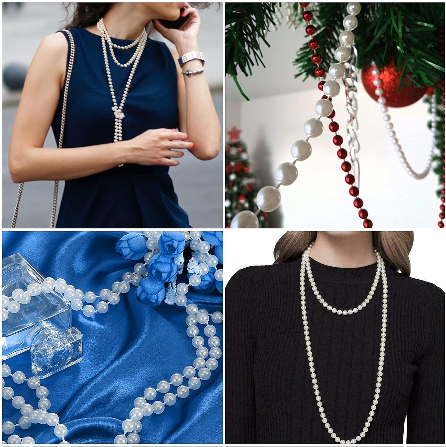 Craft String Pearls 8MM Pearl Bead, 33 Feet White Faux Pearl Garland Spool Roll Strand Wedding Party Decoration, Christmas Tree Decorations