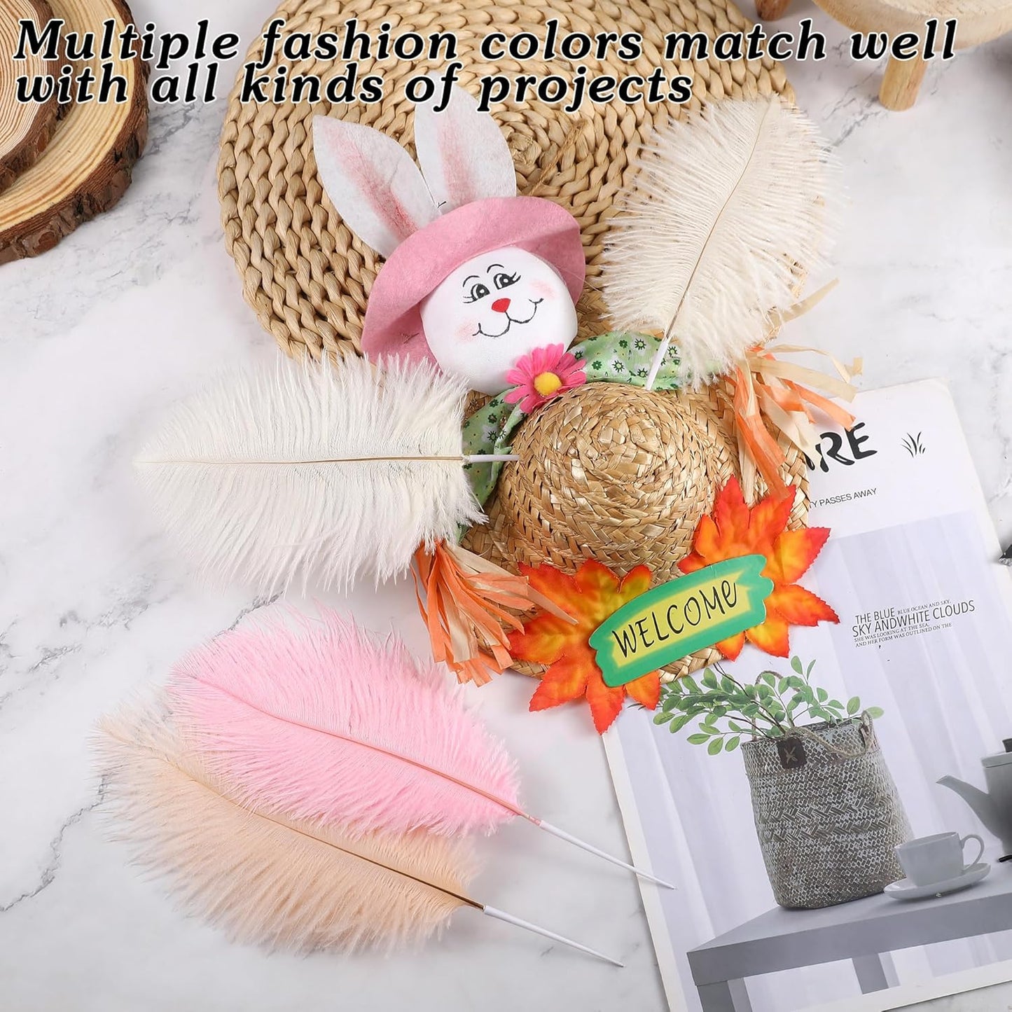 SOGUGOM White Craft Ostrich Feathers - 30PCS 6-8 inch Ostrich Feathers Kit for Centerpieces, Kindergarten Crafts, Hats and DIY Projects(White)