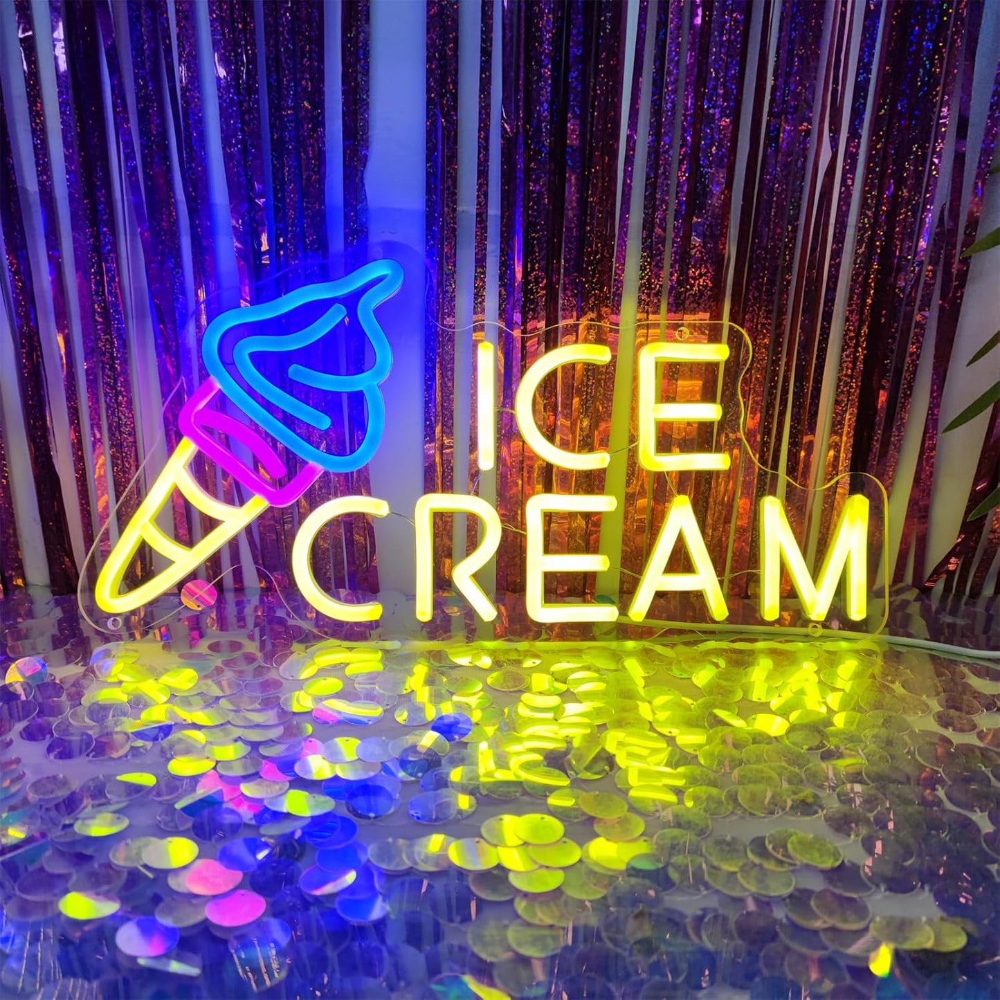 Ice Cream Neon Sign Ice Cream Light Ice Cream Signs for Business, Ice Cream Bar Sign Decor for Drinking Bar Party Bedroom Decoration Birthday Gift, 15.7"" x 7.8""