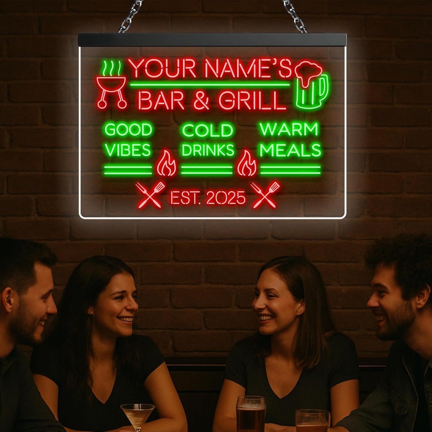 BBQ Neon Sign Custom Bar and Grill Sign Patio LED Lights Personalized Backyard Bar Signs for Men Outdoor Lighted Patio Acrylic Table Grilling Kitchen Home Garden Wall Decor