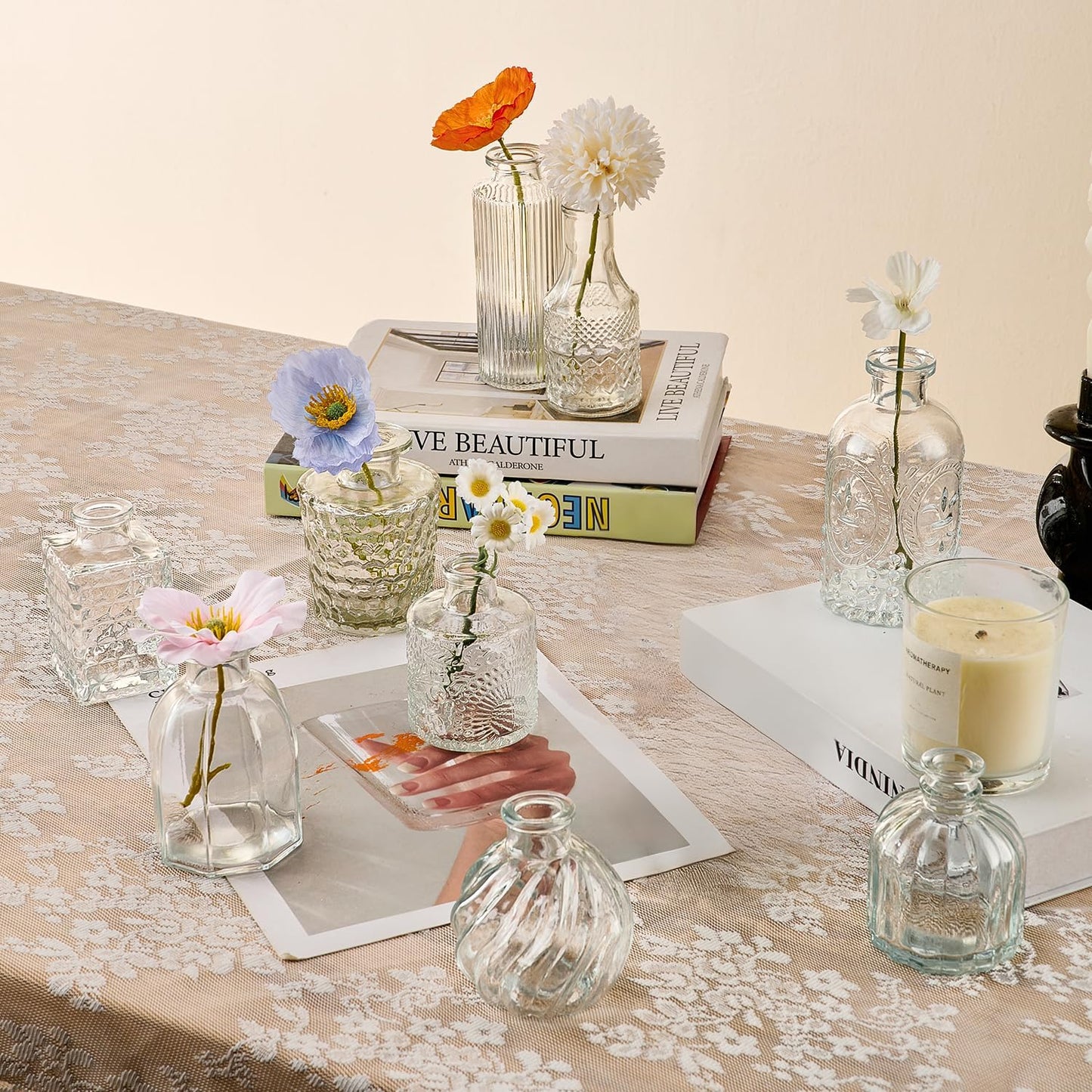 Glass Bud Vase Set of 24 Pcs Small Minimalist Vases for Flowers, Vintage Rustic Home Decor for Table Centerpiece Wedding Party, Modern Clear Aromatherapy Bottle for Living Room Bedroom