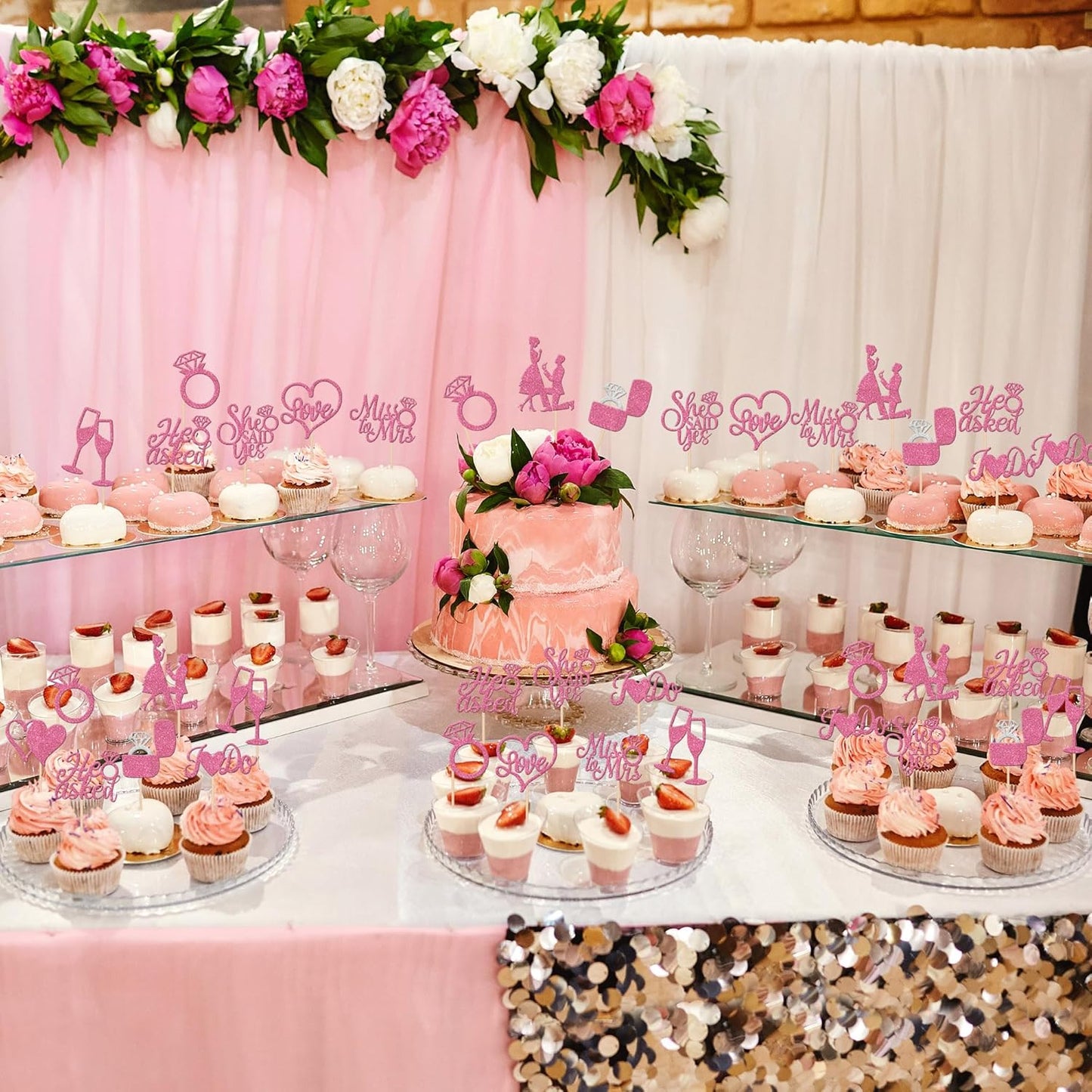 30 PCS He Asked She Said Yes Cupcake Toppers Glitter Engagement Cupcake Toppers Miss to Mrs I Do Love Heart Ring Miss to Mrs Cupcake Picks for Wedding Engagement Party Cake Decorations Supplies Pink